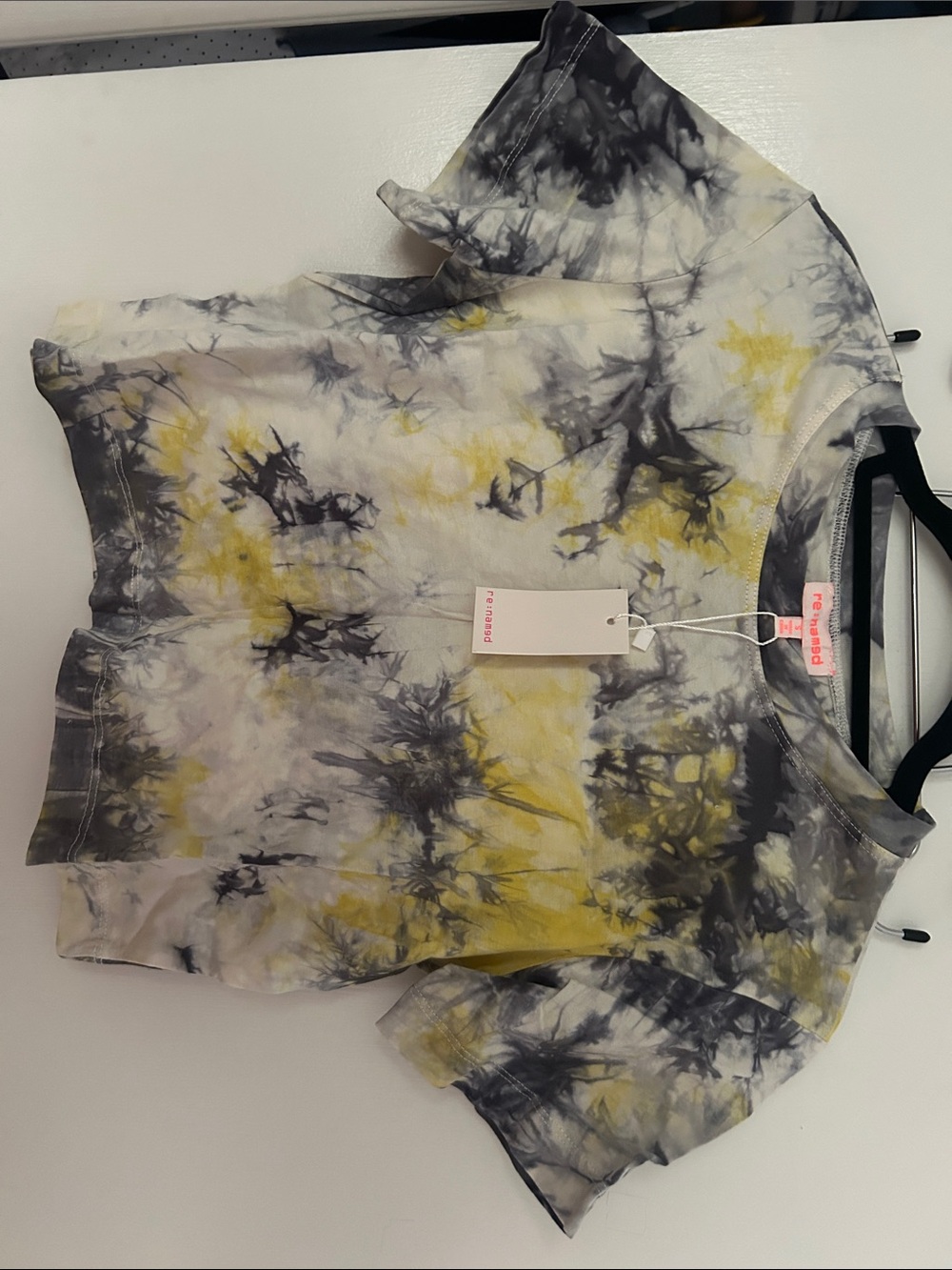 Re:named Yellow and Grey Tie Dye Cropped Tee Nwt size small